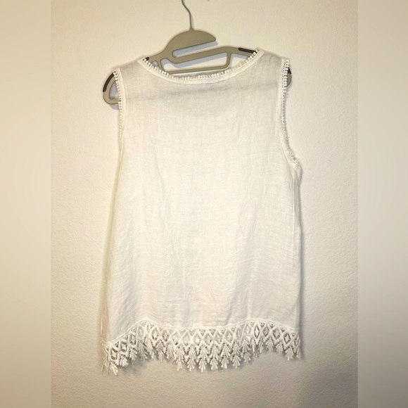 Valentina Naldi White Linen Tank with Lace Details Size Large - Picture 2 of 8